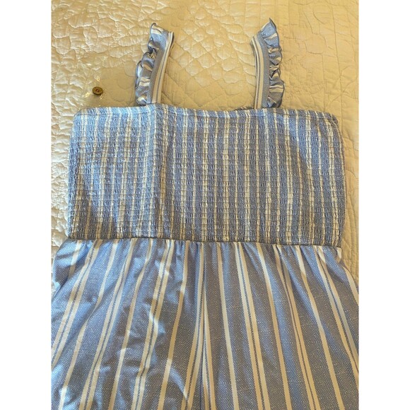 NWOT No Boundaries Romper Jumpsuit Plus Size XXL 19 Smocked Top Blue & White - Picture 5 of 10